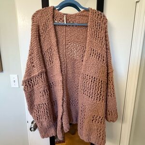 Free People Chunky Knit Open-Front Sweater - Pink